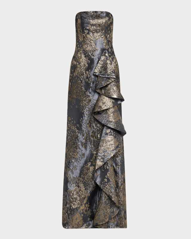 Strapless Metallic Jacquard Trumpet Gown